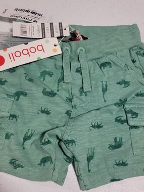 Bobōl Green Animal-Print Drawstring Kids Shorts